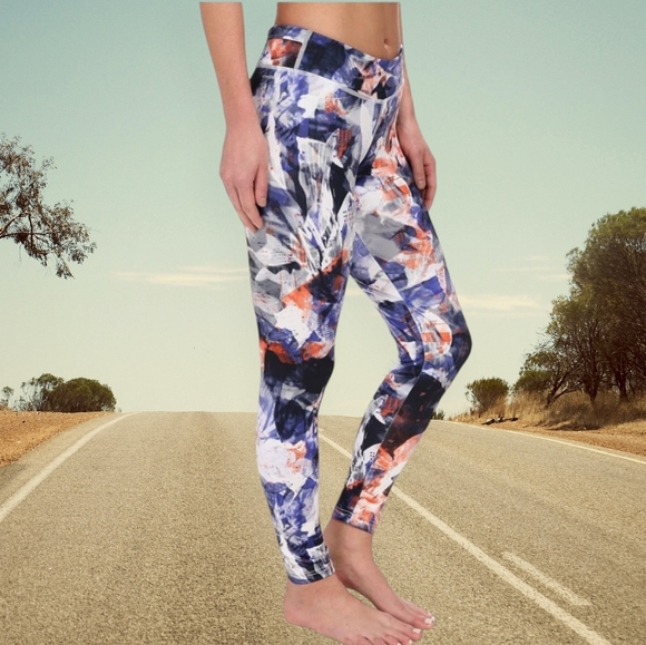 EUC Adidas Blue and Orange Artistic Leggings Size Large - Picture 1 of 7